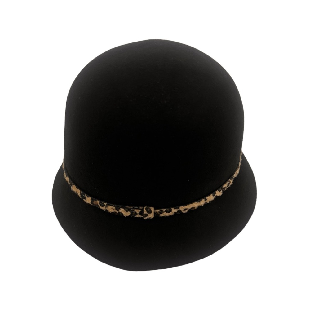 KATE LANDRY 100% Wool Hat With Faux Fur Animal Print Trim